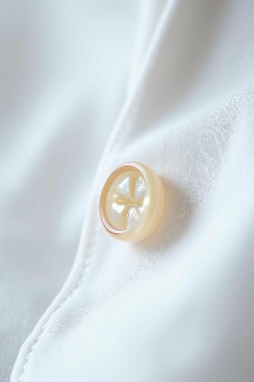 Primer plano de un botón de nácar en una camisa blanca.