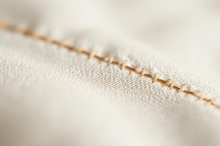 Primer plano de la costura detallada de una camisa de lino.