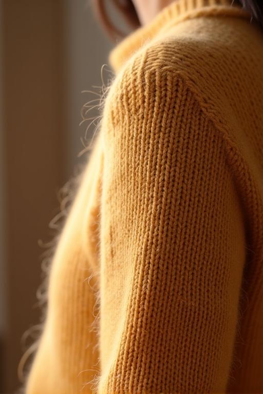 Detalle del hombro de un jersey de lana merina.