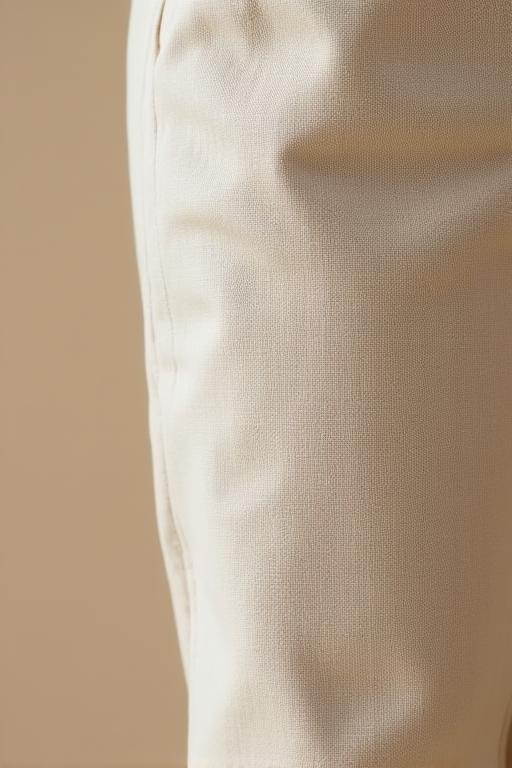 Textura de un pantalón de lino color arena.