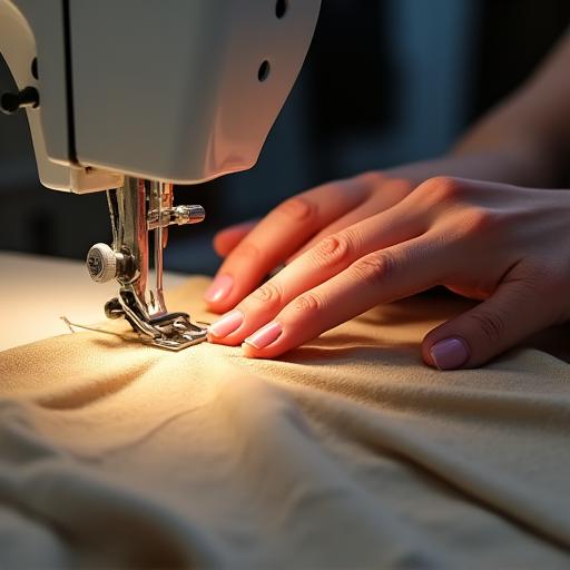 Manos de un artesano cosiendo una prenda en una máquina.